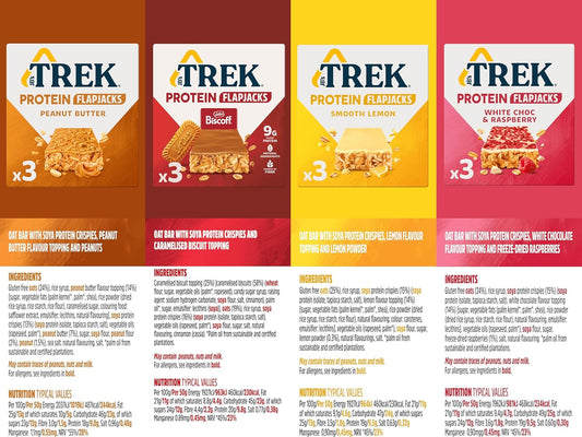 Trek Protein Flapjacks Bars 24 X 50G - Mixed Case Variety Pack - Natural Ingredients Snacks, Vegan Protein Bar