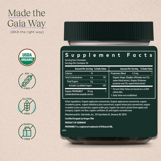 Gaia Herbs Organic Immune Rapid Defense Gummies - Supports Immunity - With Propolis, Ginger, And Echinacea - 60 Vegan Gummies (30-Day Supply)