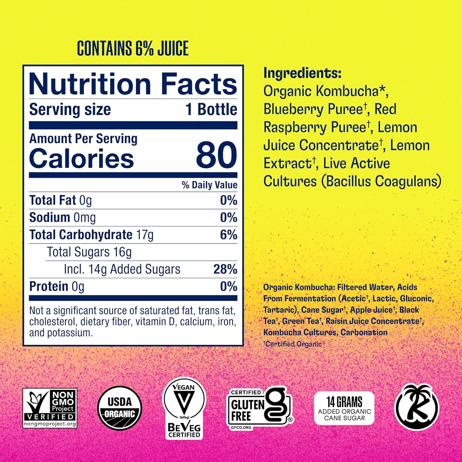 Health-Ade Kombucha Tea Organic Drink, Fermented Tea With Living Probiotics, Detoxifying Acids, Supports Gut Health, Non-Gmo, Vegan, Gluten Free, 12 Pack (16 Fl Oz Bottles), Berry Lemonade