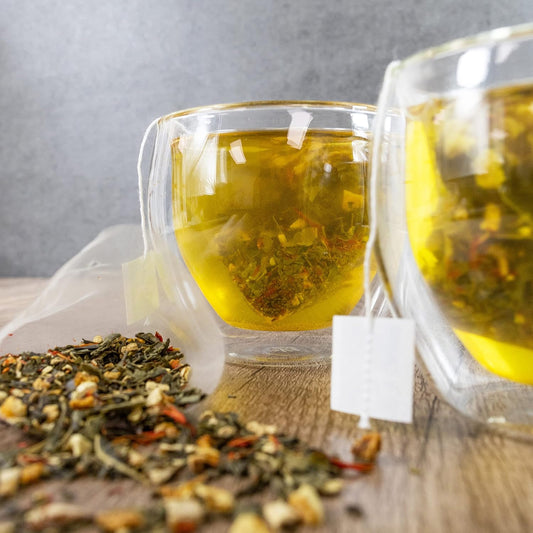 Orange Mango Ginger Green Tea - 50 Pyramid Tea Bags Sachets In A Resealable Bag