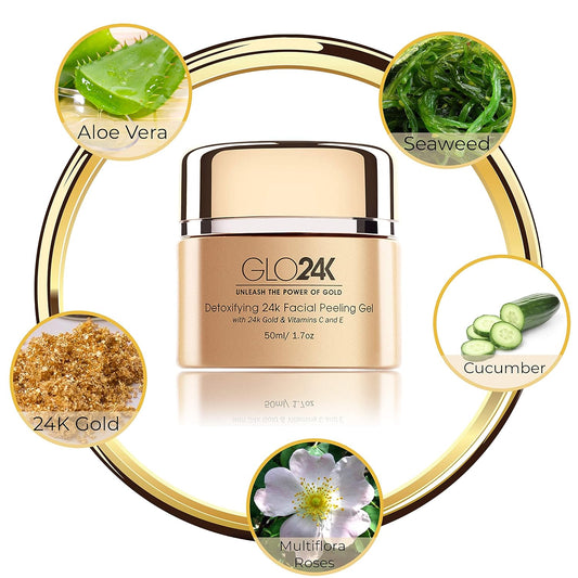 Glo24K Facial Peeling Gel With 24K Gold And Vitamins C,E. For Optimal Exfoliation And Microdermabrasion. Restore And Revive Your Skin
