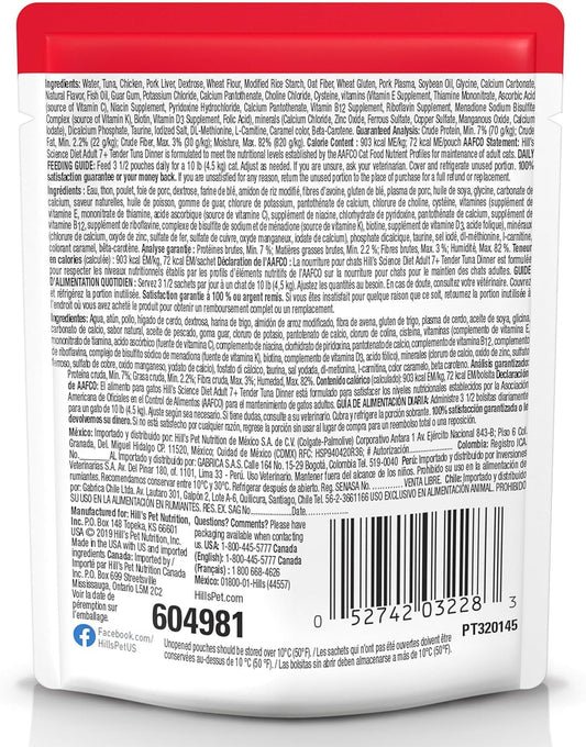 Hill'S Science Diet Adult 7+, Senior Adult 7+ Premium Nutrition, Wet Cat Food, Tuna Stew, 2.8 Oz Pouch, Case Of 24