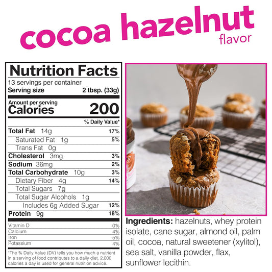 Nuts ‘N More Cocoa Hazelnut Butter Spread - High Protein, Low Carb, Low Sugar, Gluten Free, Non-Gmo, All-Natural Keto Nut Butter Snack (15Oz Jar)