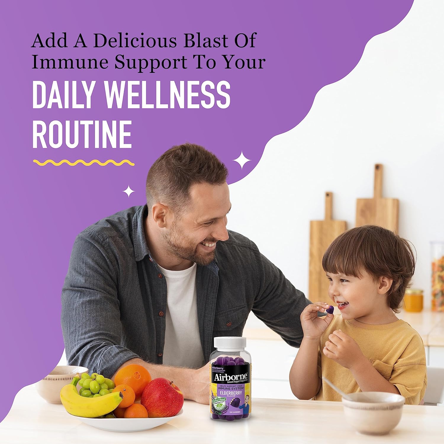 Airborne Elderberry + Zinc & Vitamin C Gummies For Adults, Immune Support Vitamin D & Zinc Gummies with Powerful Antioxidant Vitamins C D & E - 130 Gummies, Elderberry Flavor : Health & Household