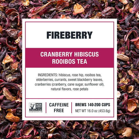 Tiesta Tea - Fireberry, Cranberry Hibiscus Rooibos Tea, Premium Loose Leaf Tea, Non-Caffeinated Rooibos Tea, 200 Cups - 16 Ounce Resealable Bulk Pouch