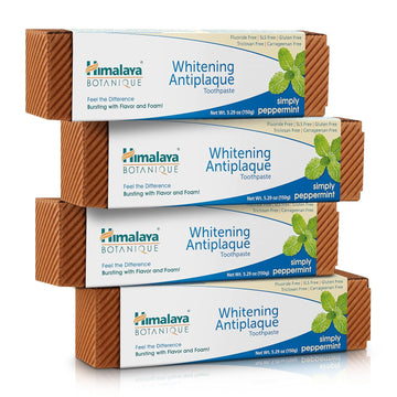 Himalaya Botanique Complete Care Whitening Toothpaste, Simply Peppermint, Fluoride Free For A Clean Mouth, Whiter Teeth And Fresh Breath, 5.29 Oz, 4 Pack…