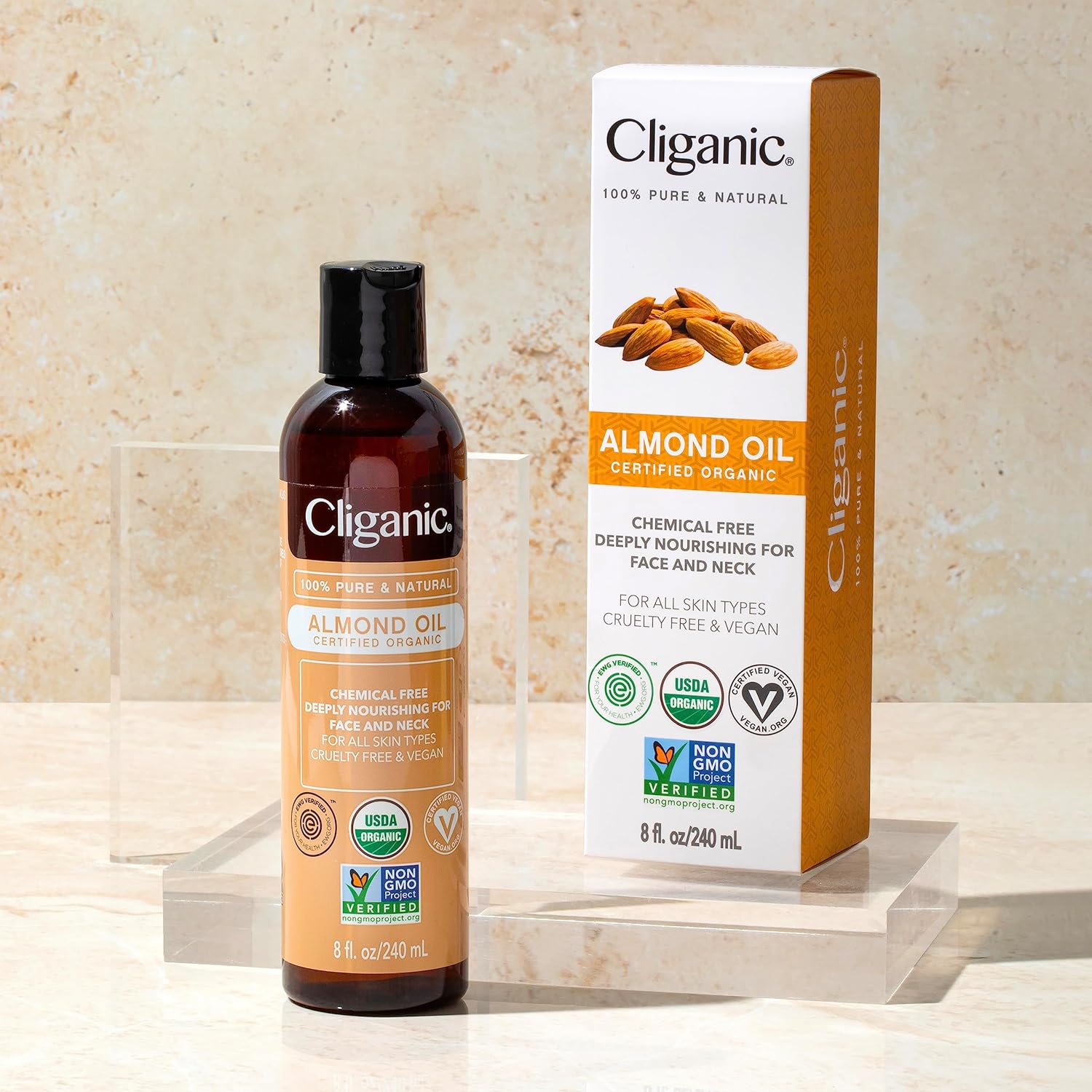 Cliganic Organic Sweet Almond Oil, 100% Pure (8oz) - for Skin & Hair, Nourishing Carrier Oil for Face & Body : Health & Household