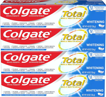 Colgate Total Teeth Whitening Toothpaste, 10 Benefits Including Sensitivity Relief ,Whitening Mint, 4.8 Oz ( Pack Of 4 )