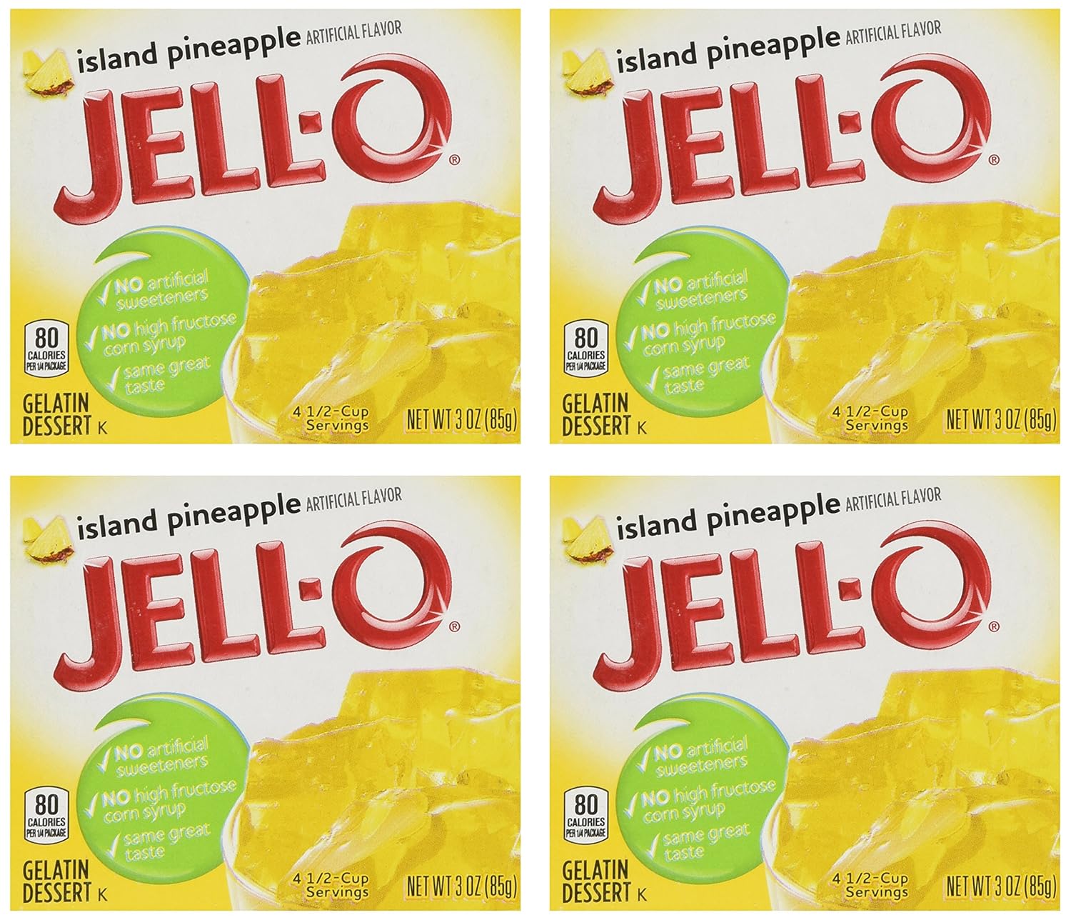 Jell-O Island Pineapple Gelatin Mix, 3 Oz Boxes (Pack Of 4)