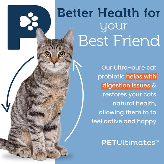 Pet Ultimates Probiotics for Cats – 20-Species Cat Probiotic Powder to Treat Diarrhea, Vomiting, Digestive Support & Cat Antibiotics Recovery – Cat Health Supplies (44 gr)