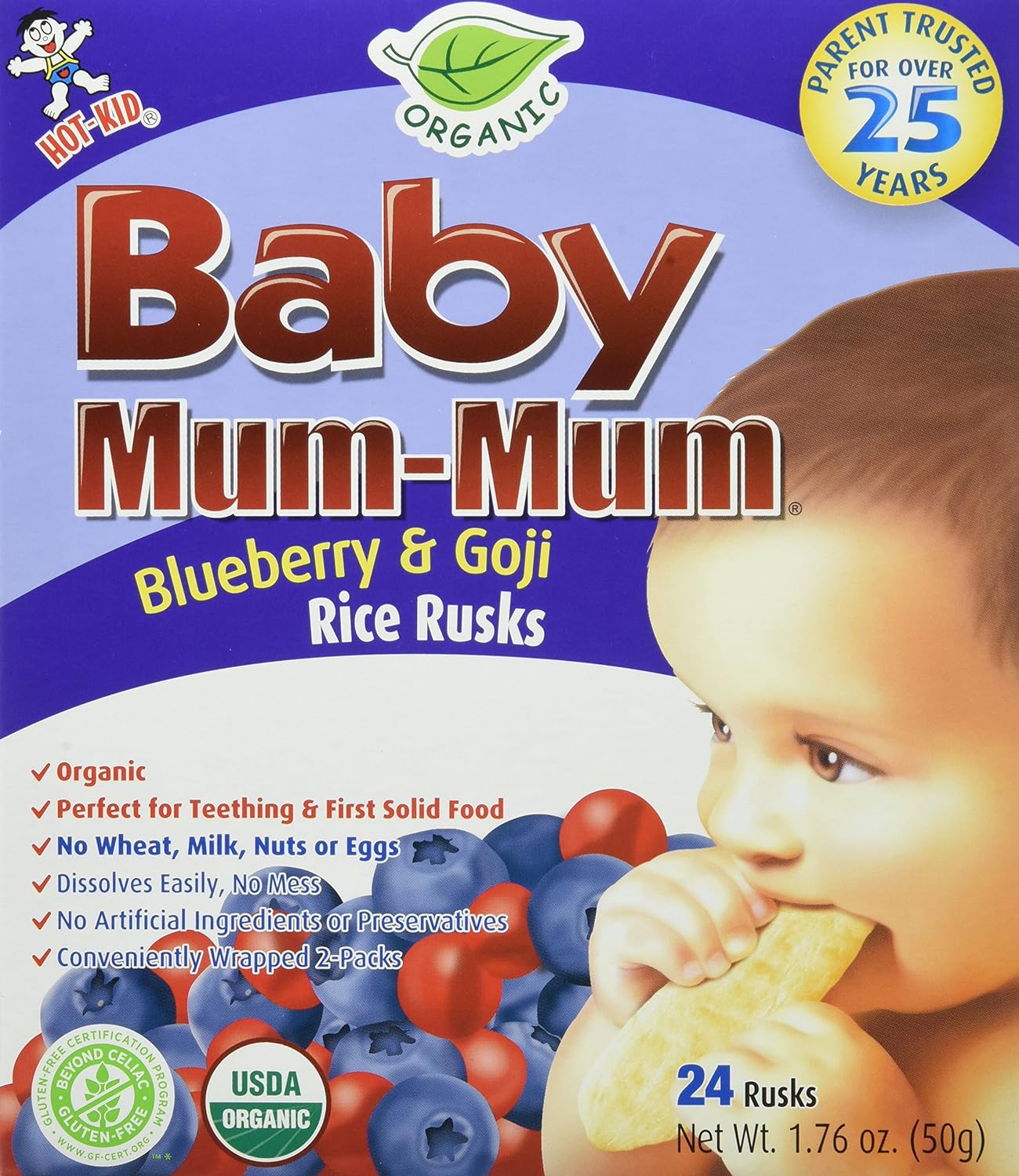 Hot-Kid Baby Mum-Mum Rice Rusks, Blueberry & Goji, 1.76 Ounce