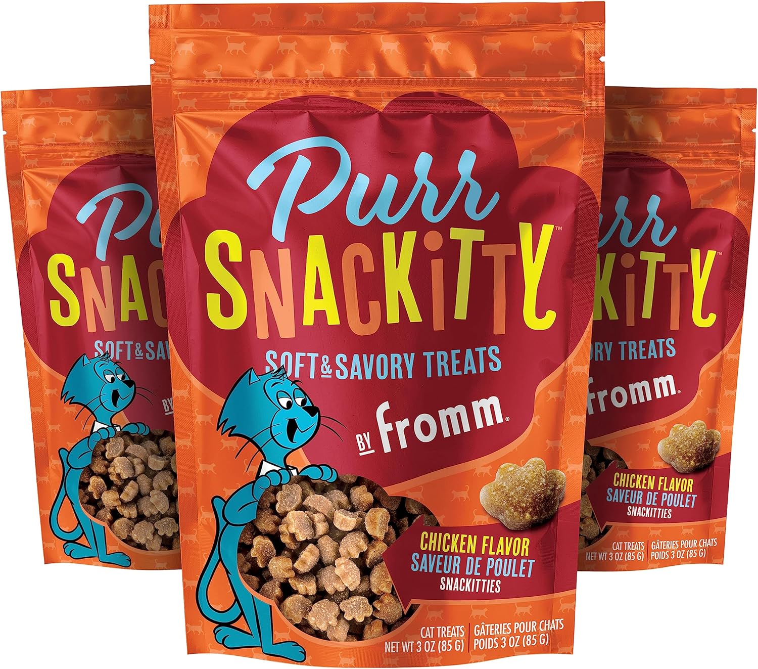 Fromm Purrsnackitty Chicken Flavor Snackitties Treats - Premium Soft & Savory Cat Treats - Pack Of (3) 3 Oz Bags