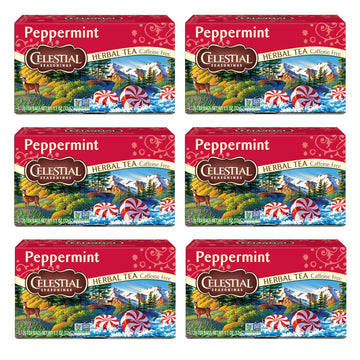 Celestial Seasonings Peppermint Herbal Tea, Caffeine Free, 20 Tea Bags Box, (Pack Of 6)