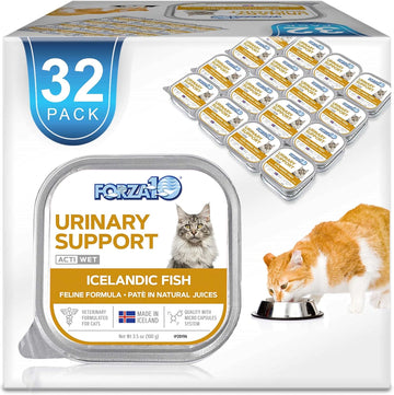 Forza10 Actiwet Urinary Cat Food, Canned Salmon Fish Flavor Urinary Tract Health Cat Food Wet, Vet Approved For Urinary Health, For Adult Cats, 3.5 Ounce, 32 Pack Case