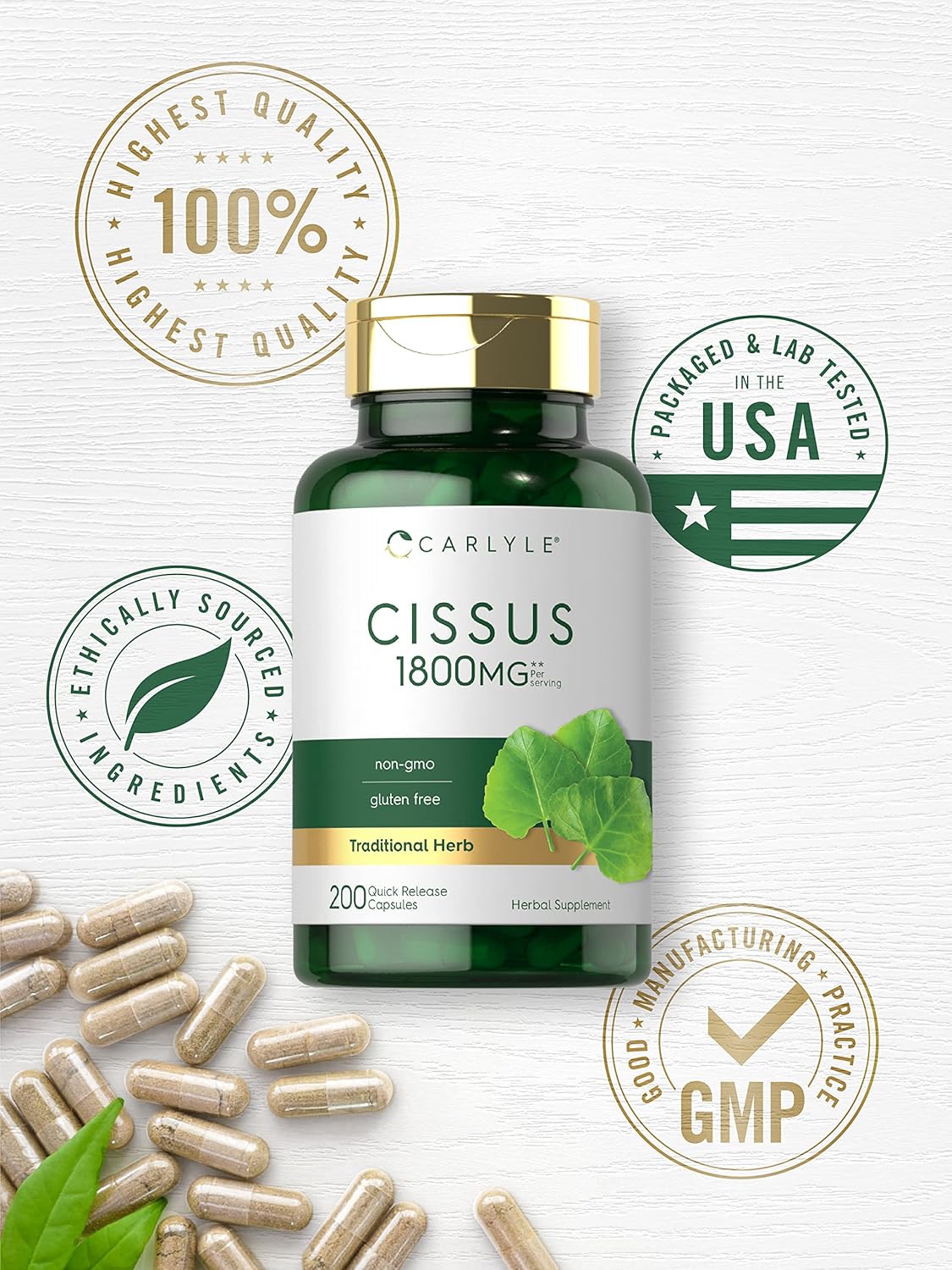 Carlyle Cissus Quadrangularis 1800mg | 200 Capsules | Traditional Herb Extract Supplement | Non-GMO and Gluten Free Formula : Health & Household