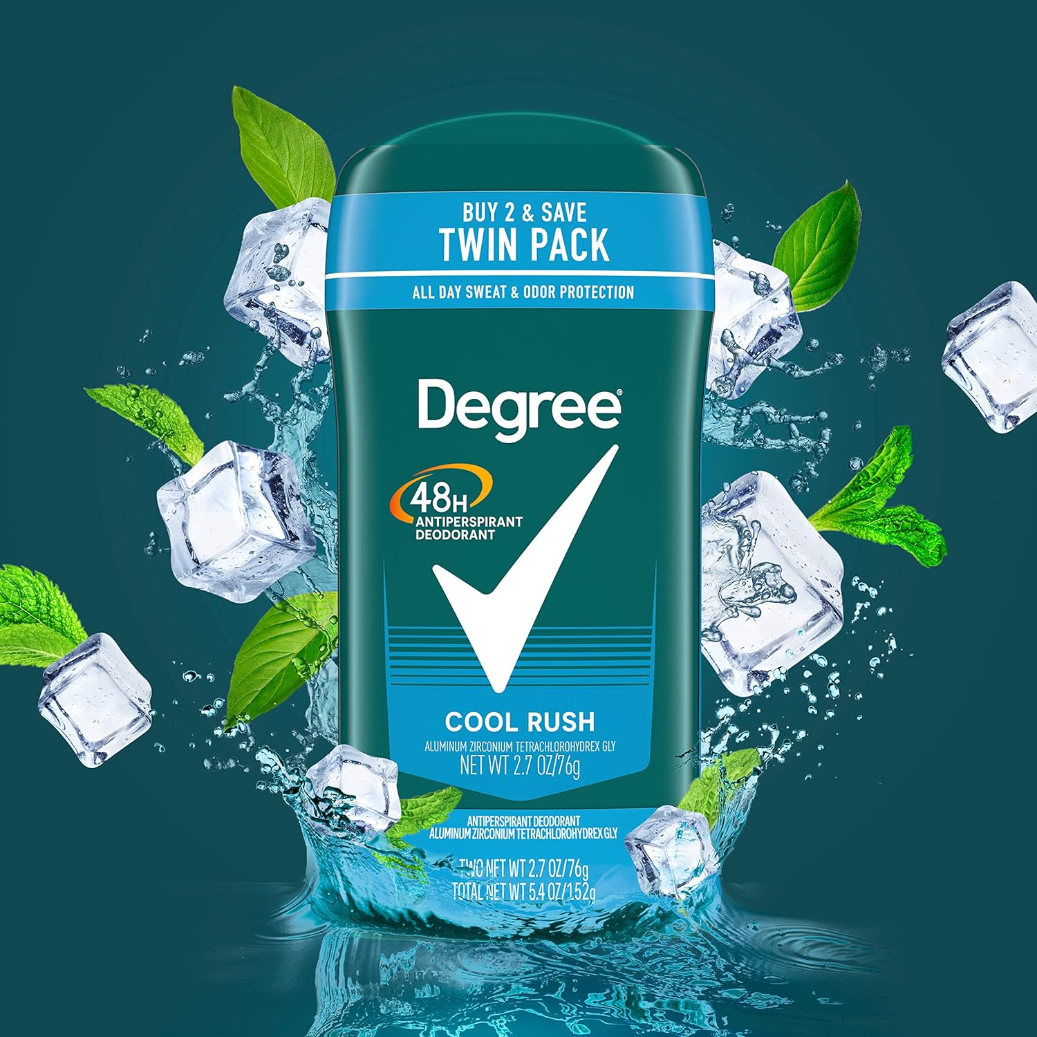 Degree Men Original Antiperspirant Deodorant for Men, Pack of 2, 48-Hour Sweat and Odor Protection, Cool Rush 2.7 oz : Beauty & Personal Care