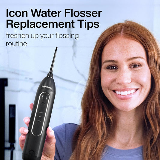 Aquasonic Icon Water Flosser Replacement Tips - 5 Tips, 4 Types: Standard, Periodontal, Orthodontic & Tongue Scraper - Genuine, Authentic Parts (Onyx)