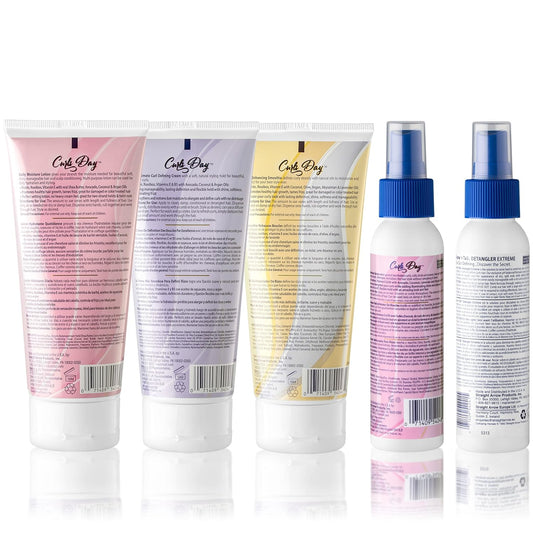 Mane 'N Tail Curls Day Full Set & Extreme Detangler | Curl Defining Cream (6.5 Oz) + Enhancing Smoothie (6.5 Oz) + Daily Moisture Lotion (6.5 Oz) + Curl Refresher Spray (3.4 Oz) + Extreme Detangler : Beauty & Personal Care