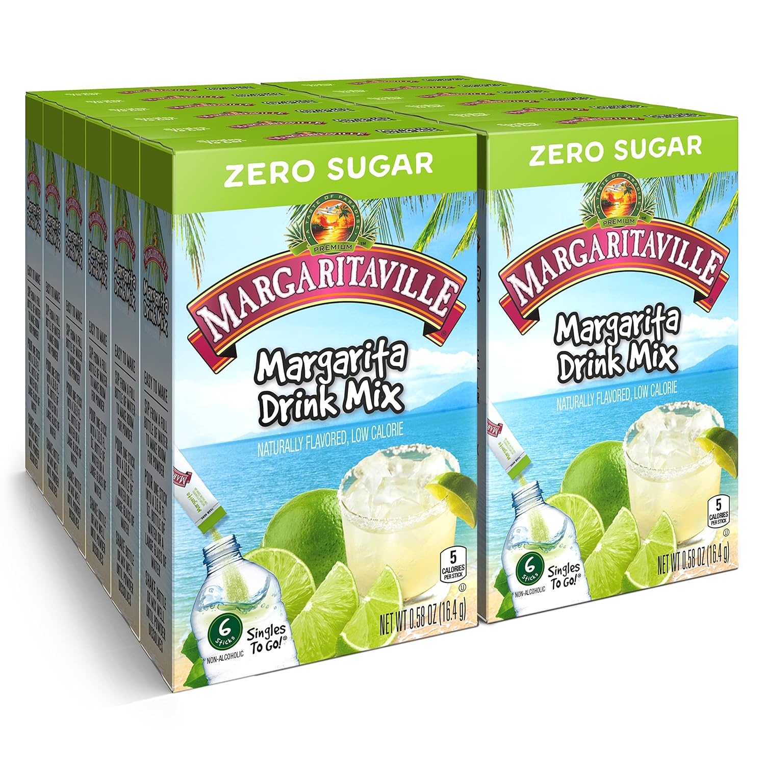 Margaritaville Singles To Go Water Drink Mix - Margarita Flavored, Non-Alcoholic Powder Sticks (12 Boxes With 6 Packets Each - 72 Total Servings), 0.65 Ounce (Pack Of 12)