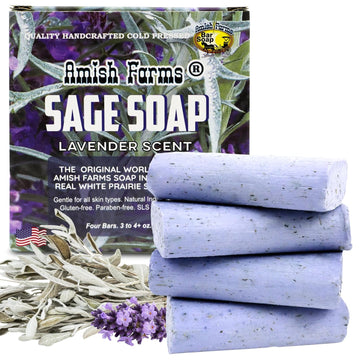 Amish Farms Sage Soap Bar With Bentonite Clay For Face & Body, Lavender Scent (1 Bar) Handmade In Usa, Cold Processed Body Soap Bars For Women And Men - Gentle For Sensitive Skin, 4 Ounce Each