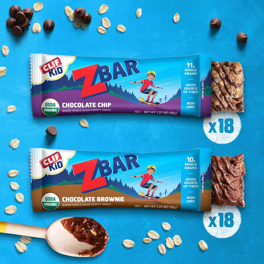 Zbar - Chocolate Chip And Chocolate Brownie - Variety Pack - Soft Baked Whole Grain Snack Bars - Usda Organic - Non-Gmo - Plant-Based - 1.27 Oz. (36 Count)