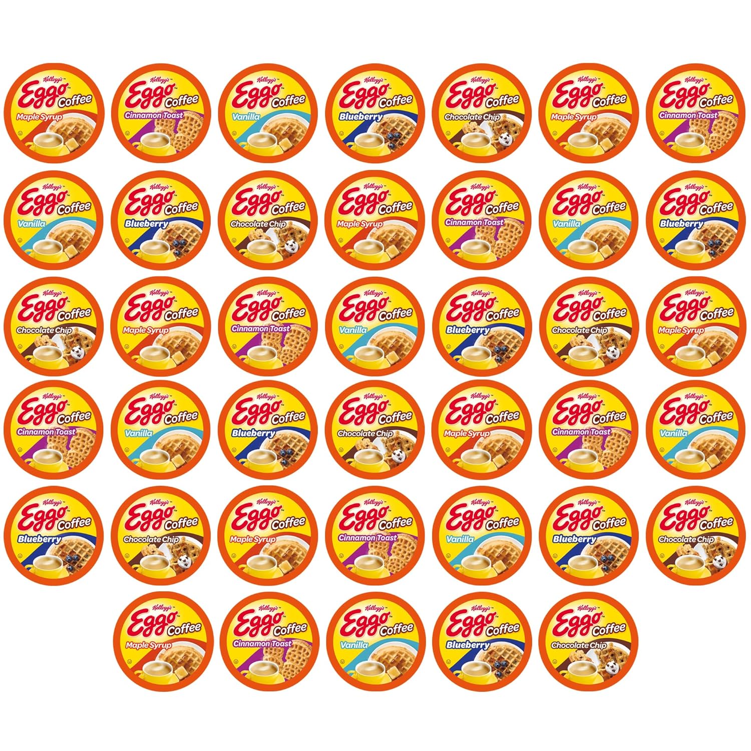 Eggo Beverages Waffle Flavored Coffee Pods Variety Pack Sampler For Keurig K Cup Brewers, Fair Trade Certified, 40 Count – Chocolate Chip, Cinnamon, Maple Syrup, Blueberry, Vanilla
