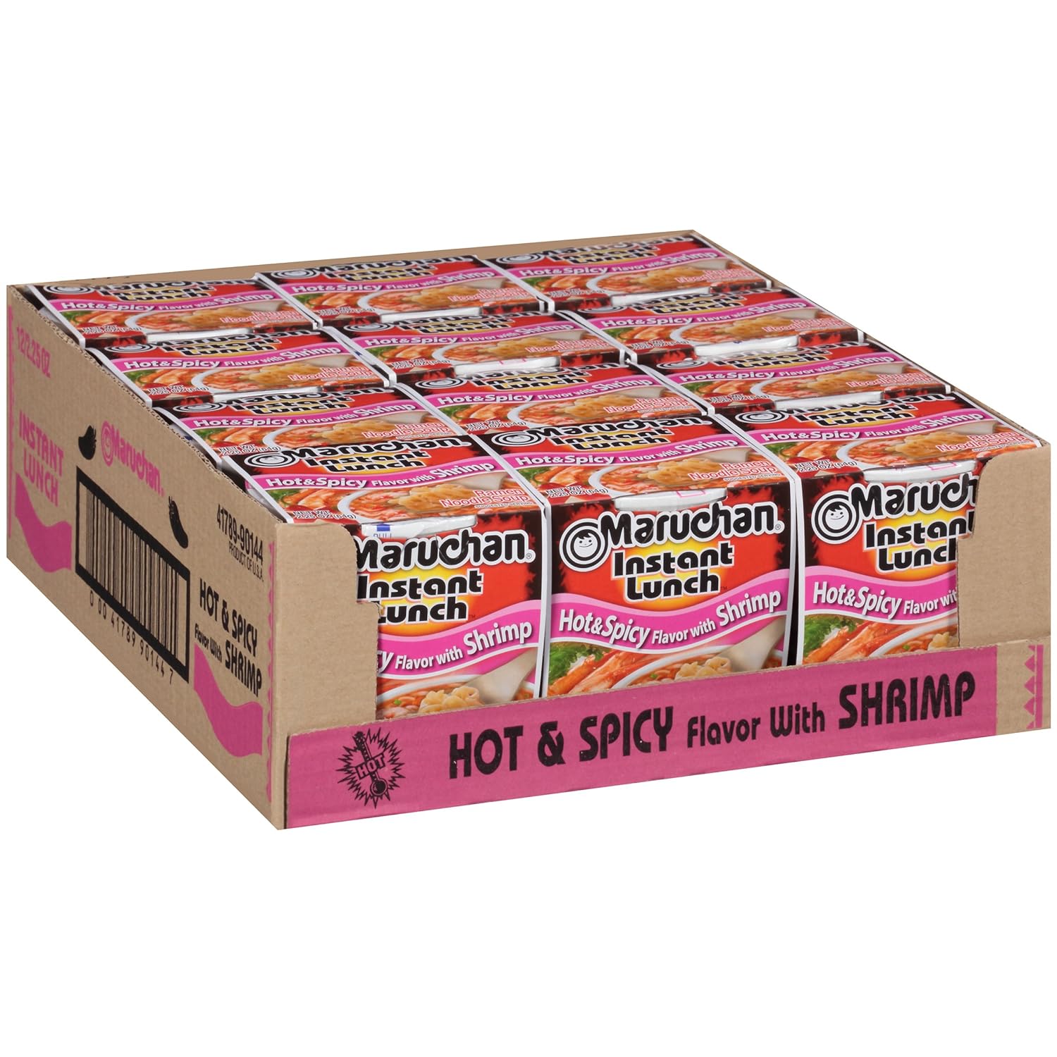 Maruchan Instant Lunch Hot & Spicy Shrimp, Ramen Noodle Soup, Microwaveable Meal, 2.25 Oz, 12 Count