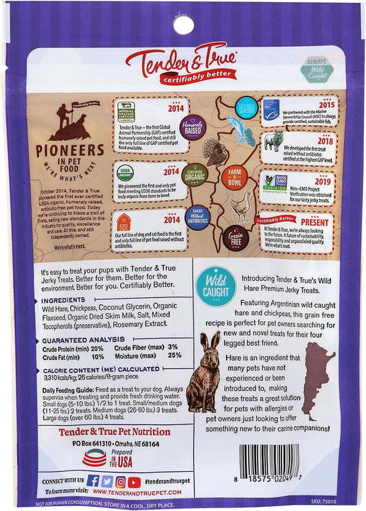 Tender & True Wild Hare Jerky Treat, 4 Oz Bag