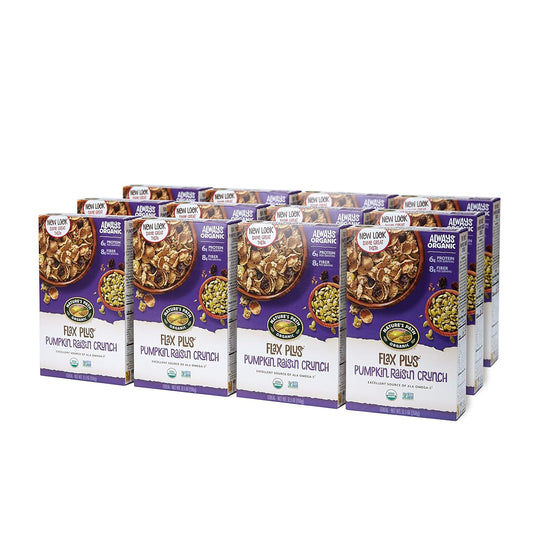 Nature's Path Organic Flax Plus Pumpkin Seed Raisin Crunch, 12 Ounce (Pack of 12), with Antioxidant-Packed Pumpkin Seeds and Omega-3 Rich Flax Seeds, High Fiber, 6g Plant Based Protein