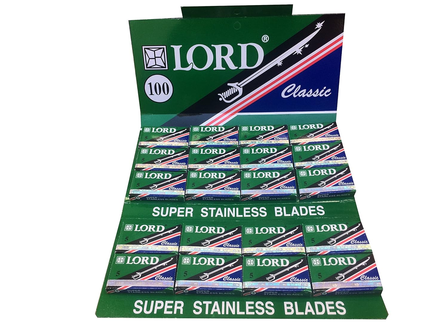 Lord Classic Super Stainless Double Edge Safety Razor Blades, 100 Blades (20X5)