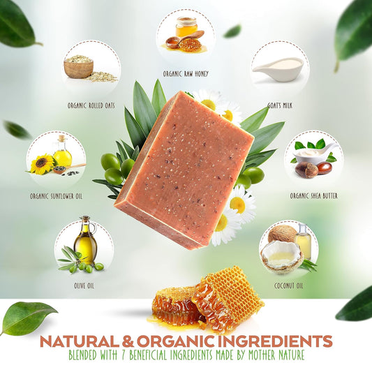 Aspen Kay Naturals Handmade Oatmeal Soap Bar For Face & Body – Made With Organic Raw Honey, Goats Milk, Organic Shea Butter - Exfoliating Soap – For All Skin Types - Made In The Usa 4.5 Oz
