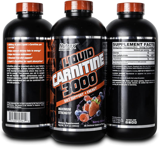 Nutrex Research L-Carnitine 3000 (31 Servings, Berry Blast) | Liquid Shots, Stimulant Free | Supports Muscle Recovery For Men And Women