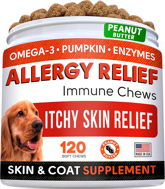 Allergy Relief Treats + Senior Advanced Glucosamine For Dogs Bundle - Itchy Skin Relief + Hip & Joint Pain Relief - Omega 3, Pumpkin, Enzymes, Turmeric + Chondroitin, Msm - 240 Chews - Made In Usa