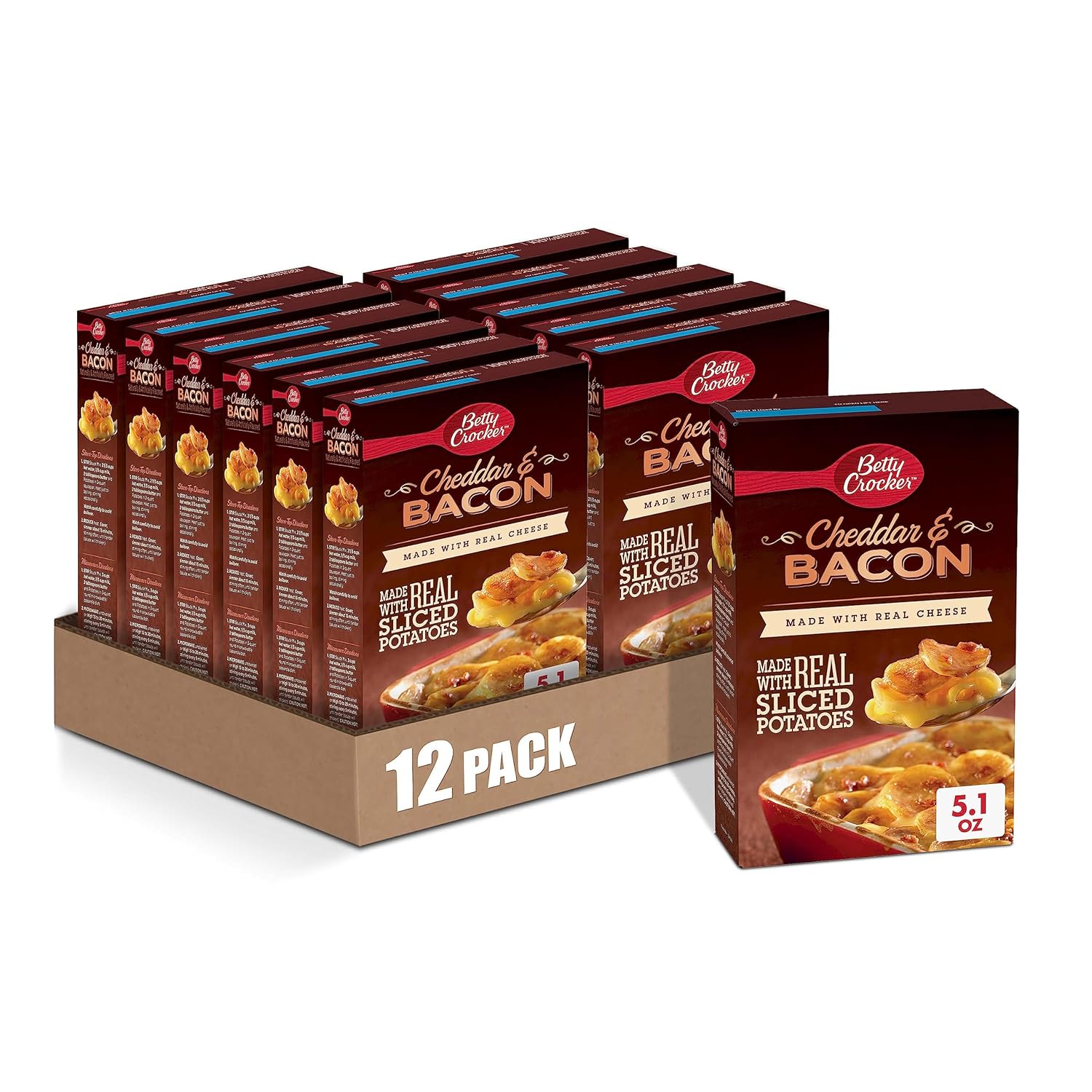 Betty Crocker Cheddar and Bacon Potatoes, Made with Real Cheese, 5.1 oz (Pack of 12)