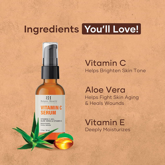 Botanic Hearth Vitamin C Serum For Face - Skin Care Formula With Vitamin E - Anti Aging Facial And Neck Serum, Reduces Appreance Of Wrinkes, Acne, Under Eye Dark Circles & Dark Spot, 1 Fl Oz