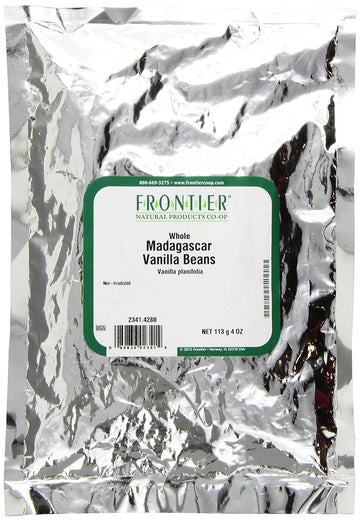 Frontier Co-Op Madagascar Vanilla Beans, 4 Ounce Pouch, Kosher, Vegan, Non-Gmo, Warm Woody Aroma