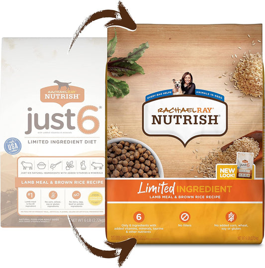 Rachael Ray Nutrish Limited Ingredient Diet Lamb Meal & Brown Rice Recipe, Lamb Meal & Rice, 6.00 Pound (Pack Of 1) (Packaging Design May Vary)