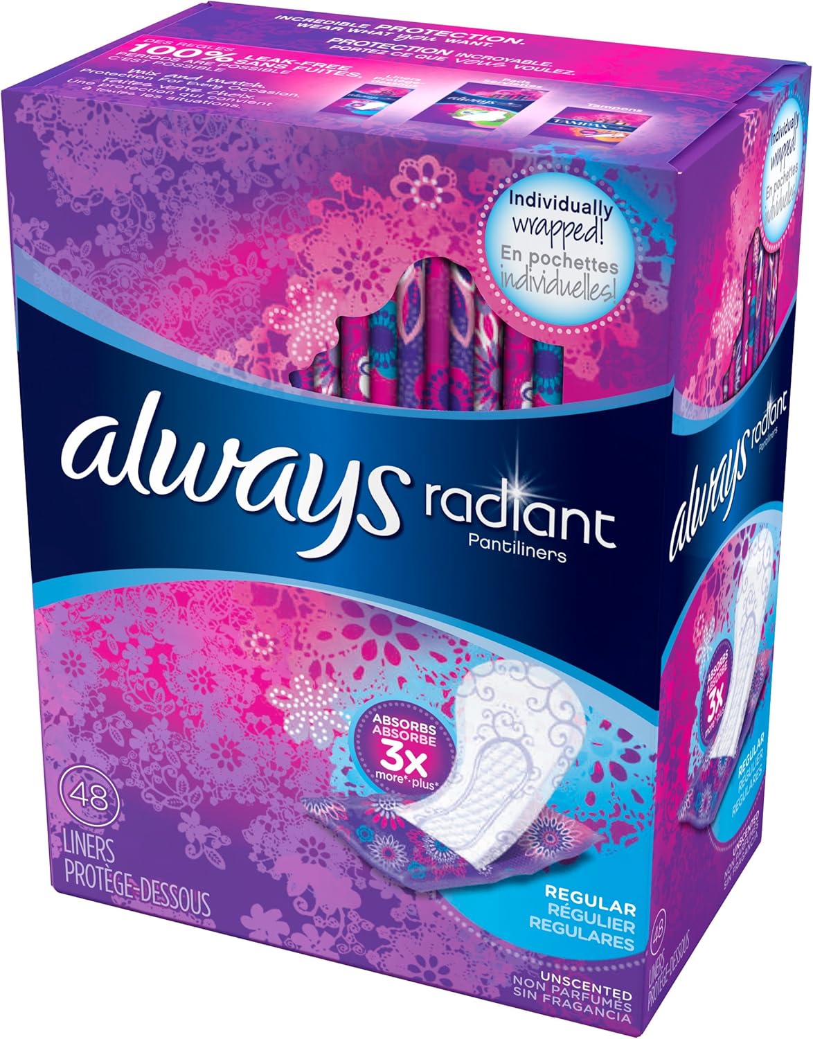 Always Always Radiant Liners, 48 Count