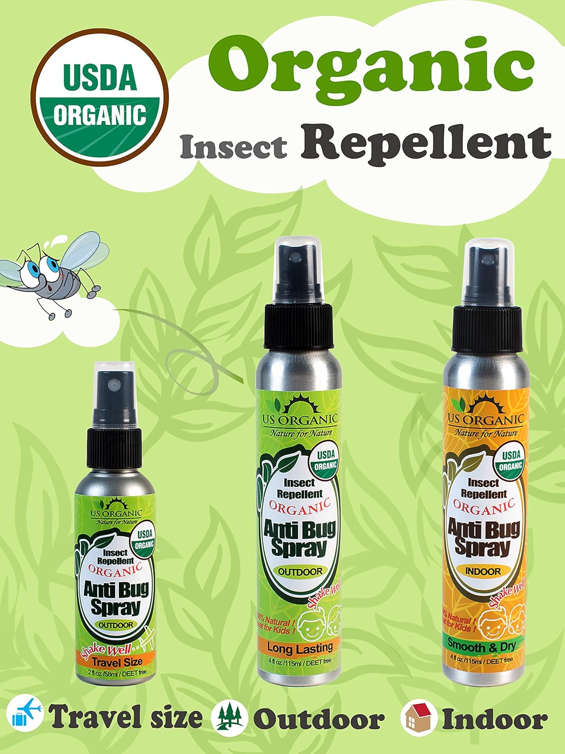 US Organic Mosquito Repellent Anti Bug Outdoor Pump Sprays, USDA Certification, Cruelty Free, Proven Results by Lab Testing, Deet-Free (2 oz - Value 2 Pack) : Health & Household