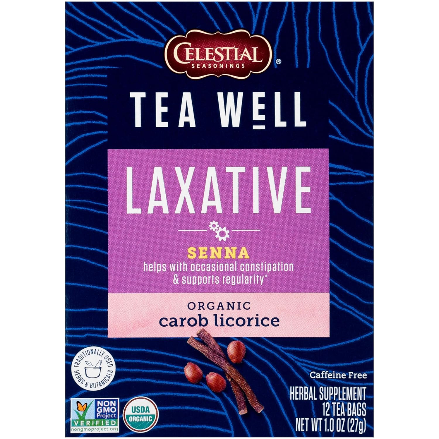 Celestial Seasonings Teawell Herbal Tea, Laxative, Organic Carob Licorice, 12 Count