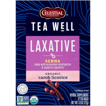 Celestial Seasonings Teawell Herbal Tea, Laxative, Organic Carob Licorice, 12 Count