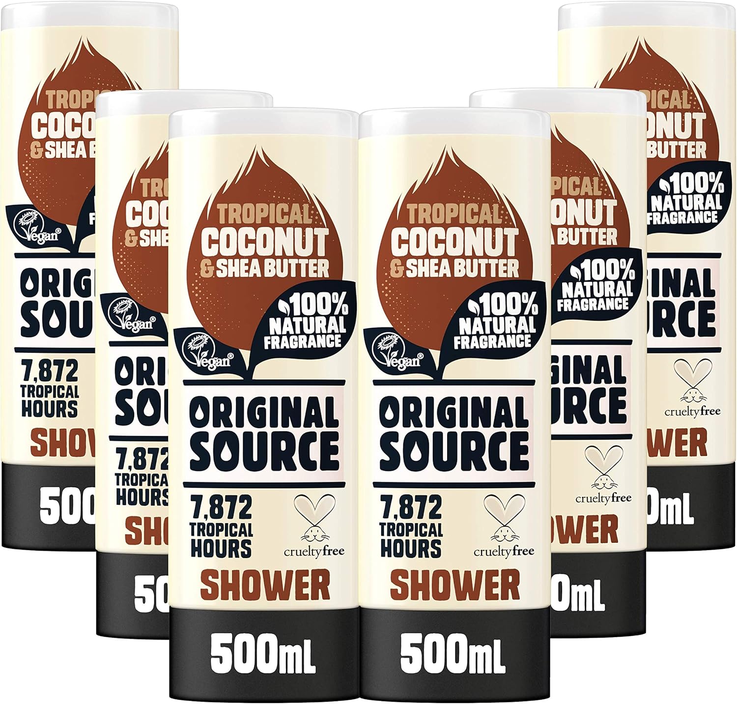 Original Source Coconut And Shea Butter Shower Gel, 100 Percent Natural Fragrance, Vegan, Cruelty Free, Paraben Free, Bulk Buy, Pack Of 6 X 500 Ml