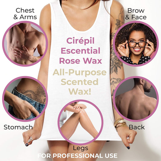 Cirepil - Escential Rose - 400G / 14.11 Oz Wax Tin - Light Rose Scent - Creamy Texture - All-Purpose, Excellent For Short, Coarse Or Shaved Hair - Easy Removal, No Strips Needed