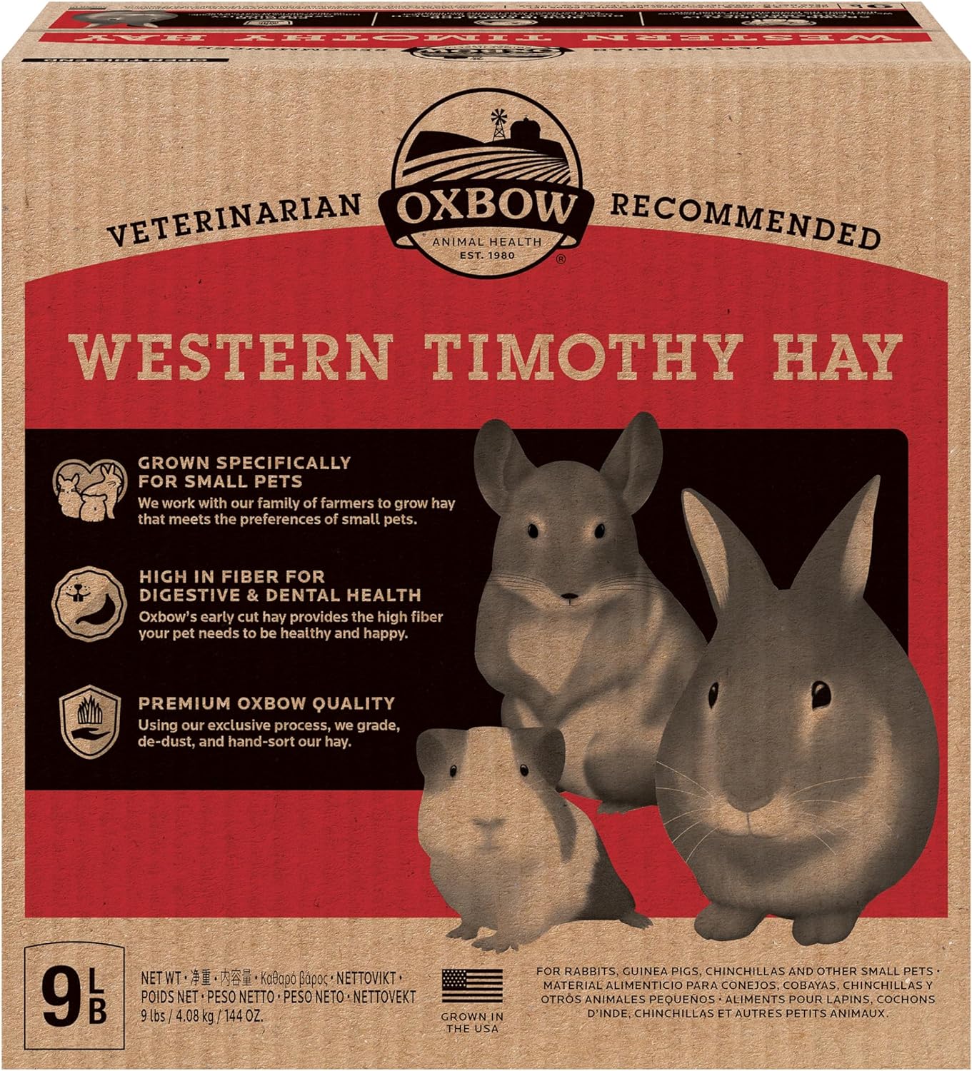 Oxbow Animal Health Western Timothy Hay - All Natural Hay For Rabbits, Guinea Pigs, Chinchillas, Hamsters & Gerbils-Veterinarian Recommended- Digestive & Dental Health- Grown In The Usa- 9Lb