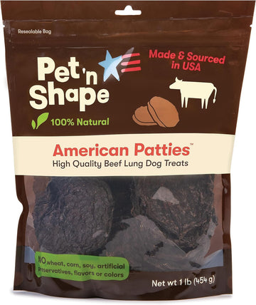 Pet 'N Shape All American Beef Lung Patties Dog Treats – Made And Sourced In The Usa, 1Lb Bag