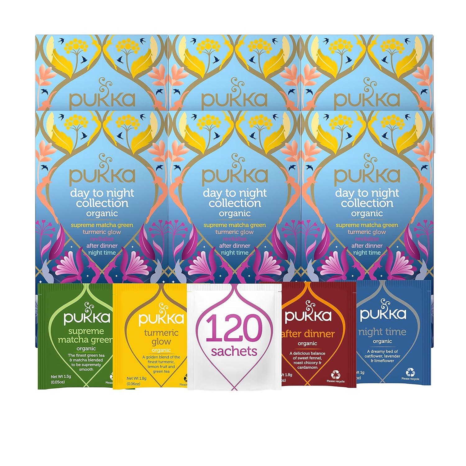 Pukka Organic Tea Bags, Day To Night Herbal Tea Collection Herbal Tea With, For All Day Self-Care, 20 Count (Pack Of 6) 120 Tea Bags