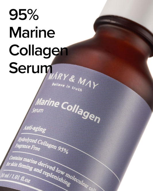 Mary&May Marine Collagen Serum - Hydrolyzed Low Molecular Collagen For Skin Firming And Replenishing, Hydrating - Korean Skincare, Fragrance Free, 1.01 Fl.Oz