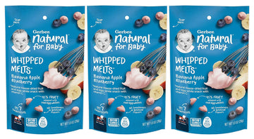 Gerber Natural for Baby Whipped Melts Baby Snack, Banana Apple Blueberry, Natural Freeze-Dried Fruit & Egg White Snack with Vitamin C, 1.0 OZ Resealable Pouch (Pack of 3)