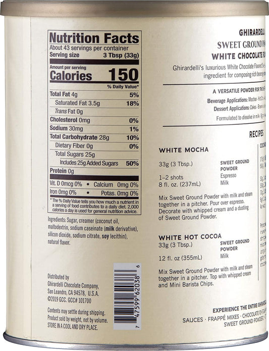 Ghirardelli Chocolate Company Sweet Ground White Chocolate Gourmet Flavored Powder 3.12 lb with Ghirardelli Stamped Barista Spoon