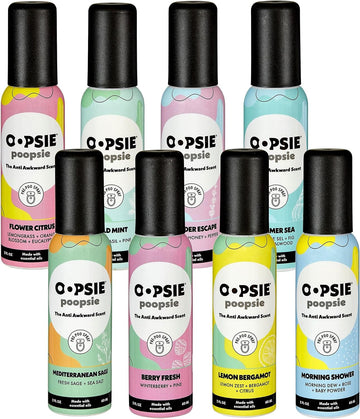 Pre-Poo toilet spray, discreet & portable original odor deodorizer scents. Pocket-friendly pre-poo spray to use on the go 2oz 8-bottle variety pack for 8-distinct aroma experience